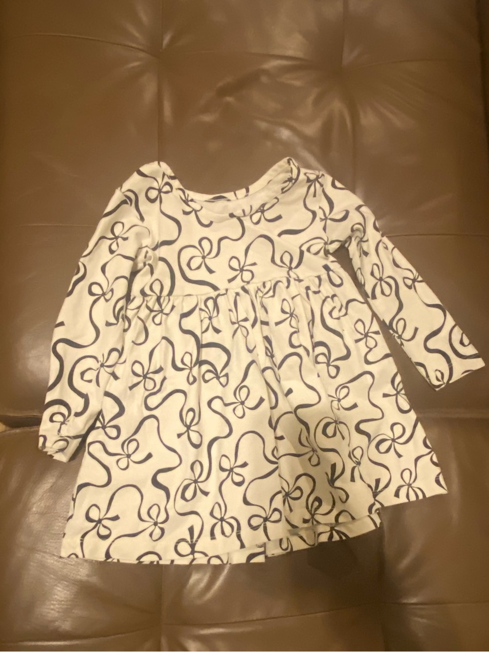 Hanna Andersson White Dress with Navy Bow Print